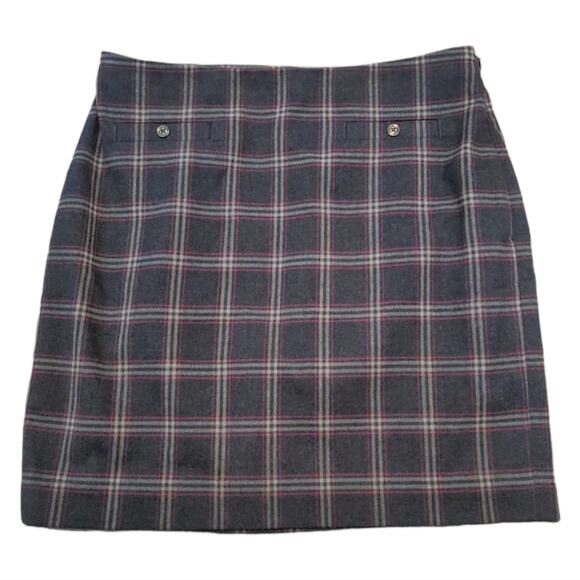 Preppy Banana Republic Gray Red Plaid Mini Skirt Size 2 - Picture 1 of 8